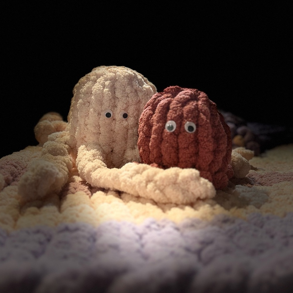 Plush Octopus Duo in Cream and Brown handmade